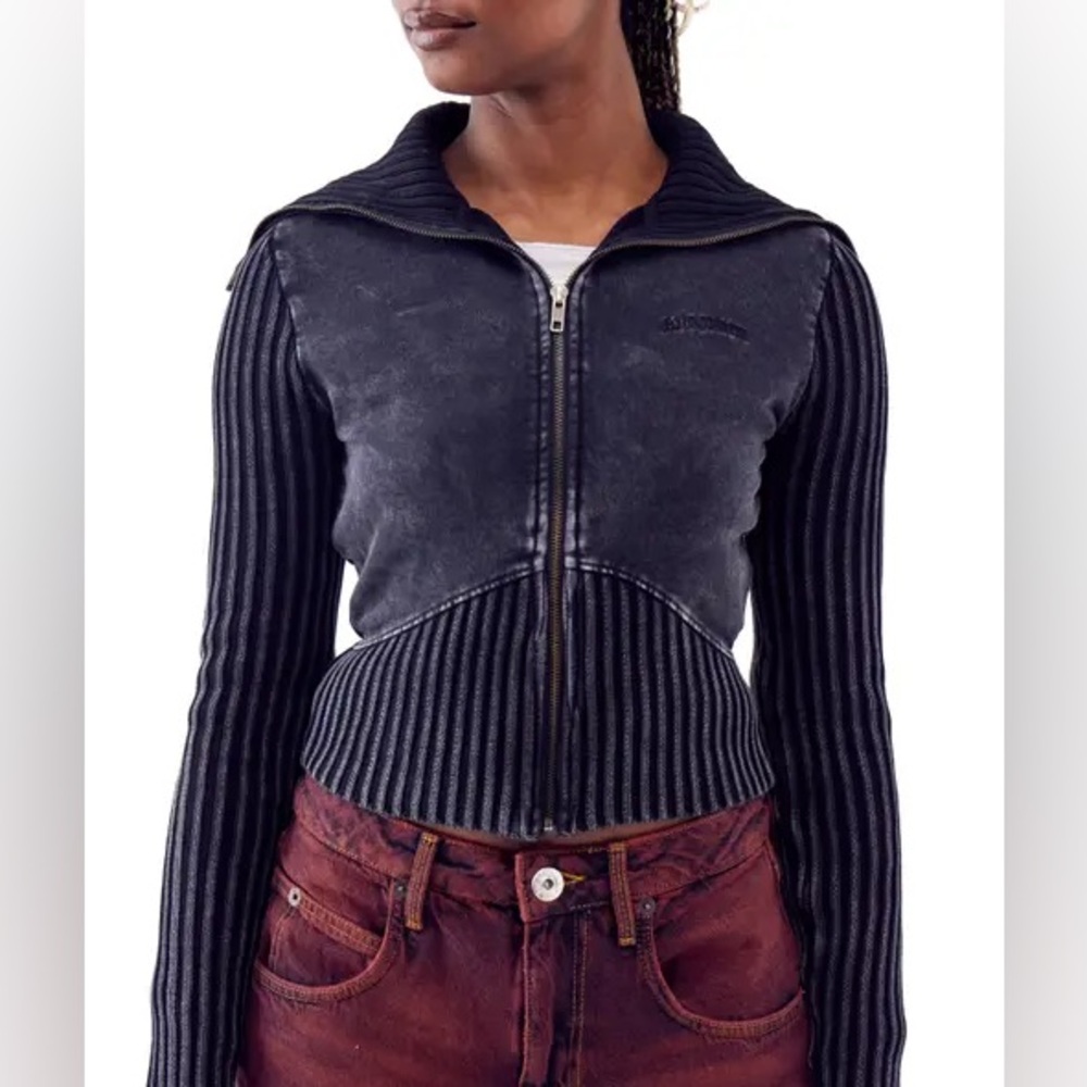 BDG URBAN OUTFITTERS
Thea Mixed Media Rib Track Sweater Black XL Grunge Gothcore